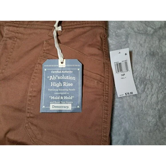 NWT Democracy "Ab"solution® High Rise Roll Cuff Cargo Utility Pant Tan 14 Petite - Picture 4 of 12